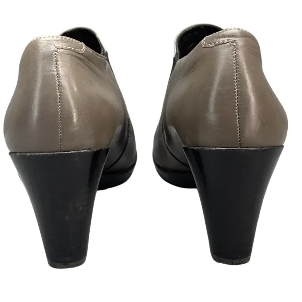 Ecco Shape 55 Taupe Leather Plateau Stack Heel Slip On Ankle Bootie Women 38/7.5